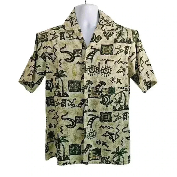 Vintage Malihini Hawaiian Shirt Size L Inside Out Short Sleeve Island Tribal - Picture 1 of 8